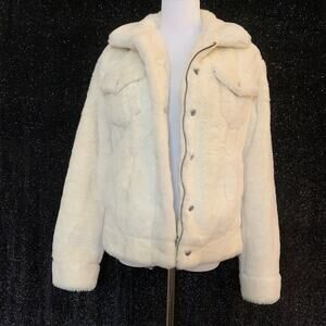 Levi's Cream Faux Fur Jacket Womens Size S